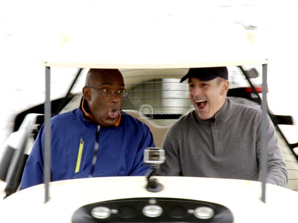 Today Show ride in hovering golf cart