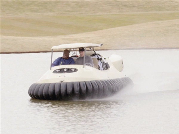 Hovercraft golf cart flies over water hazards