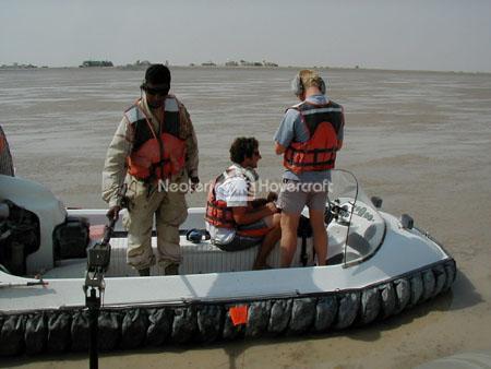 Neoteric commercial hovercraft utilized in Kuwait intertidal zone
