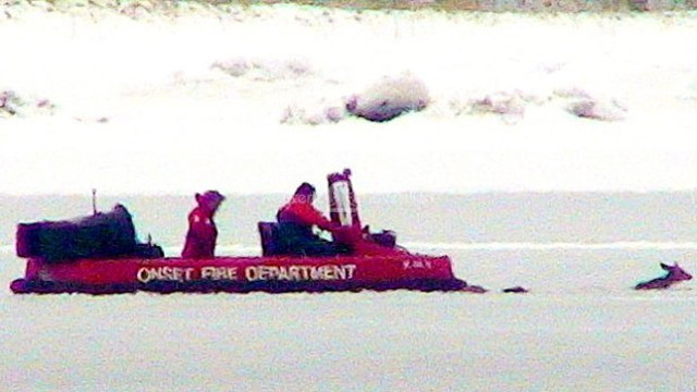 Video Hovercraft rescues deer from fall through ice