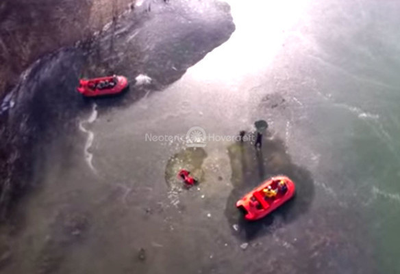 Drone video Neoteric Hovercraft ice rescue operations