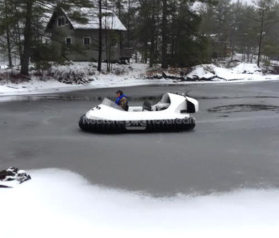 Hovercraft flies across broken ice