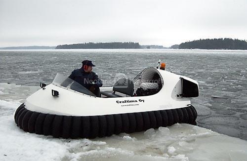 Recreational Hovercraft Transitions from Broken Ice to Snow