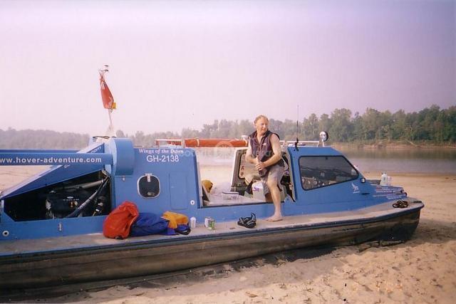 Robert Hodson and hovercraft after swimming